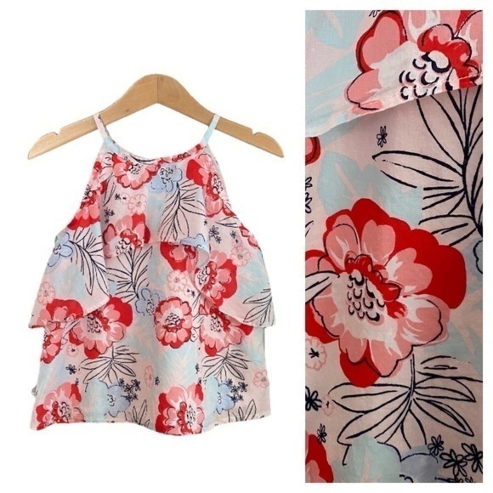 Janie and Jack White Red Blue Floral Print Fly Away Sleeveless Top 4t